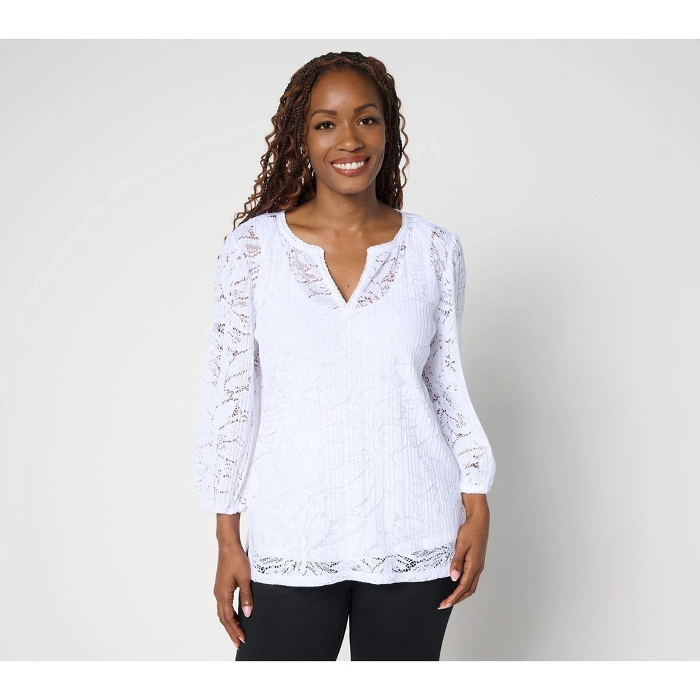Isaac Mizrahi Live! Floral Lace Top and Tank Set‎ Bright White M New   #532L